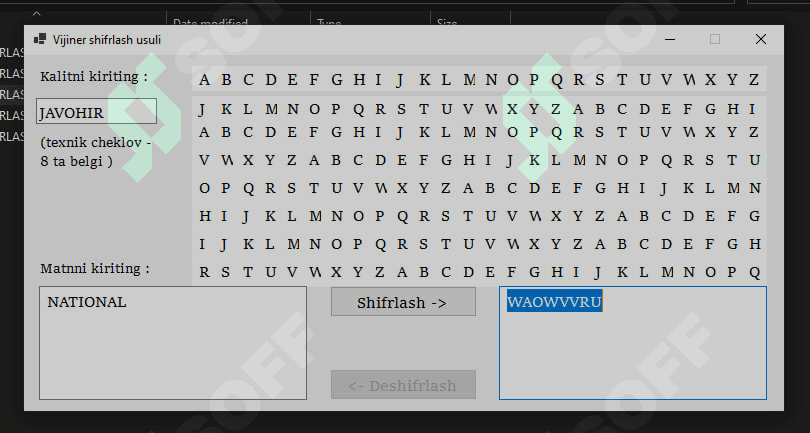 Vijiner Shifrlashi (CSharp Winform)