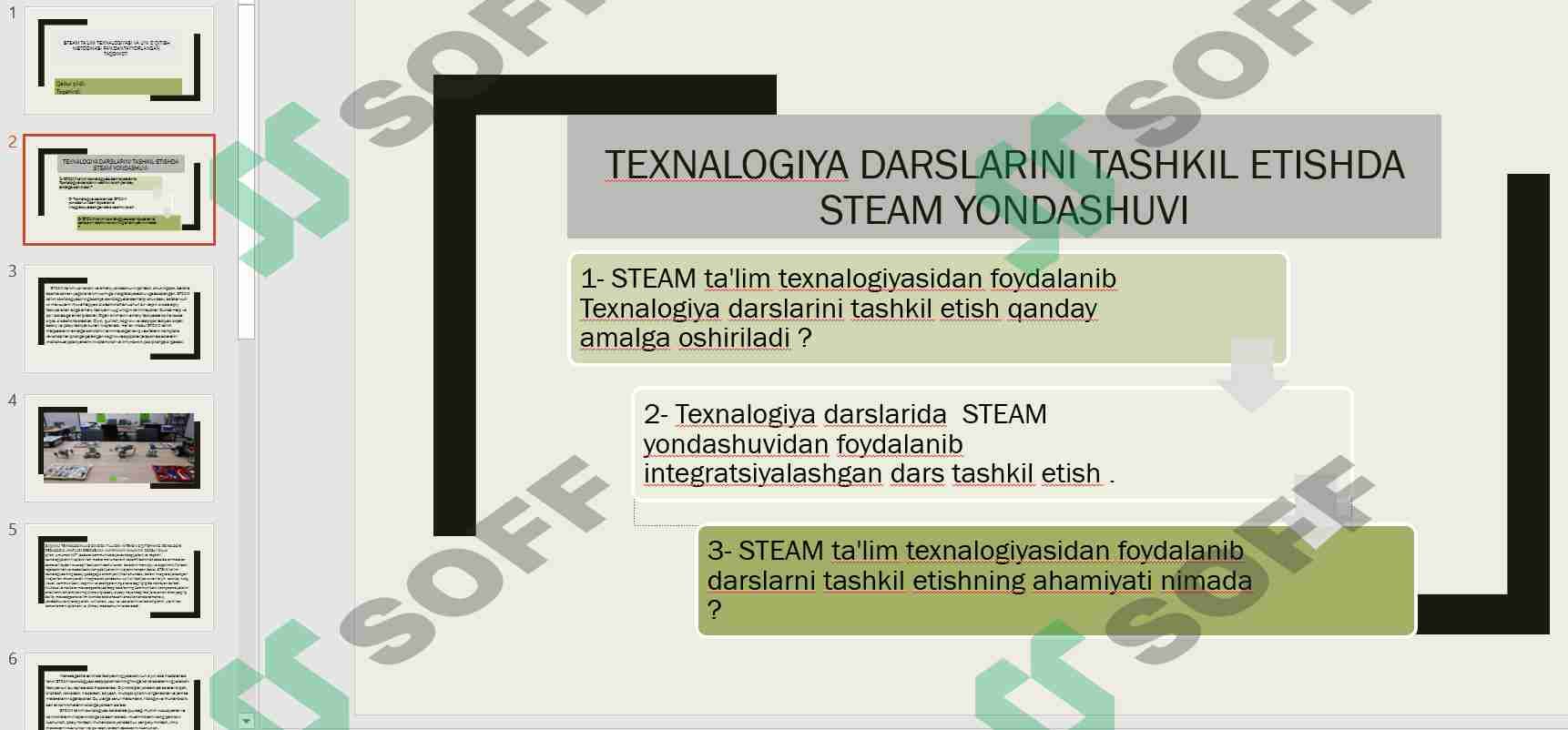 TEXNALOGIYA DARSLARINI TASHKIL ETISHDA STEAM YONDASHUVI