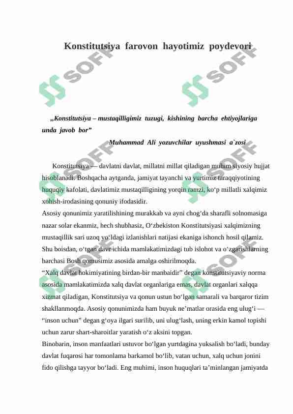 Konstitutsiya  farovon  hayotimiz  poydevori