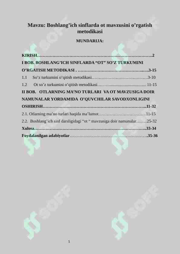 Boshlang'ich sinflarda ot mavzusini o'rgatish metodikasi