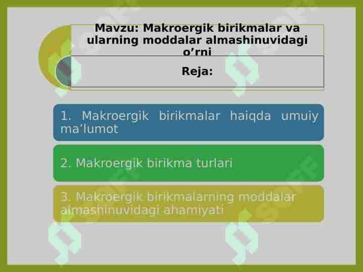 Makroergik birikmalar va ularning moddalar almashinuvidagi o’rni