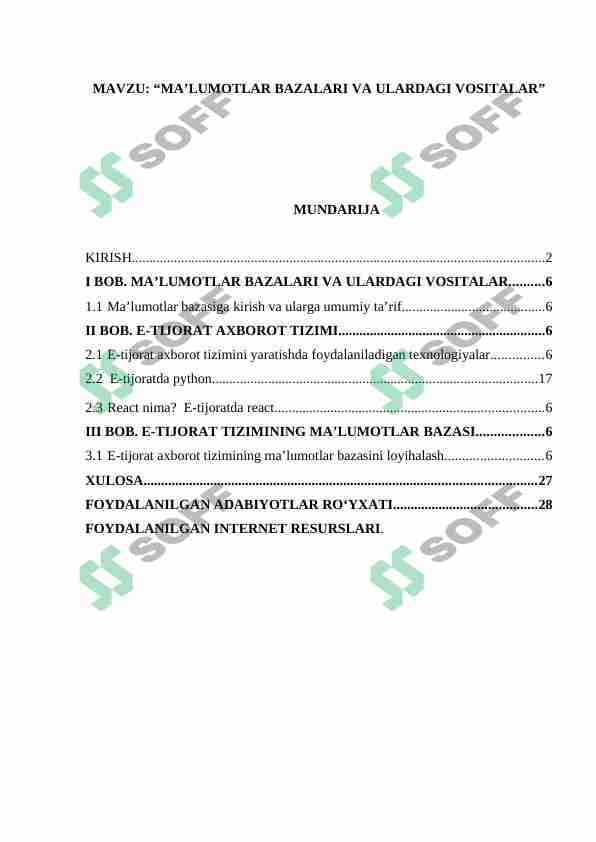 Elektron tijorat ma'lumotlar bazasini loyihalash