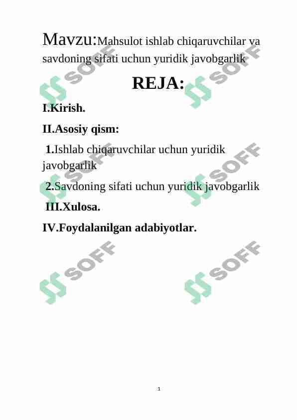 Mahsulot ishlab chiqaruvchilar va savdoning sifati uchun yuridik javobgarlik