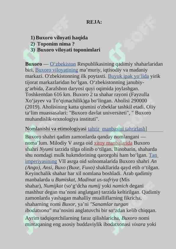 Buxoro viloyati toponimlari