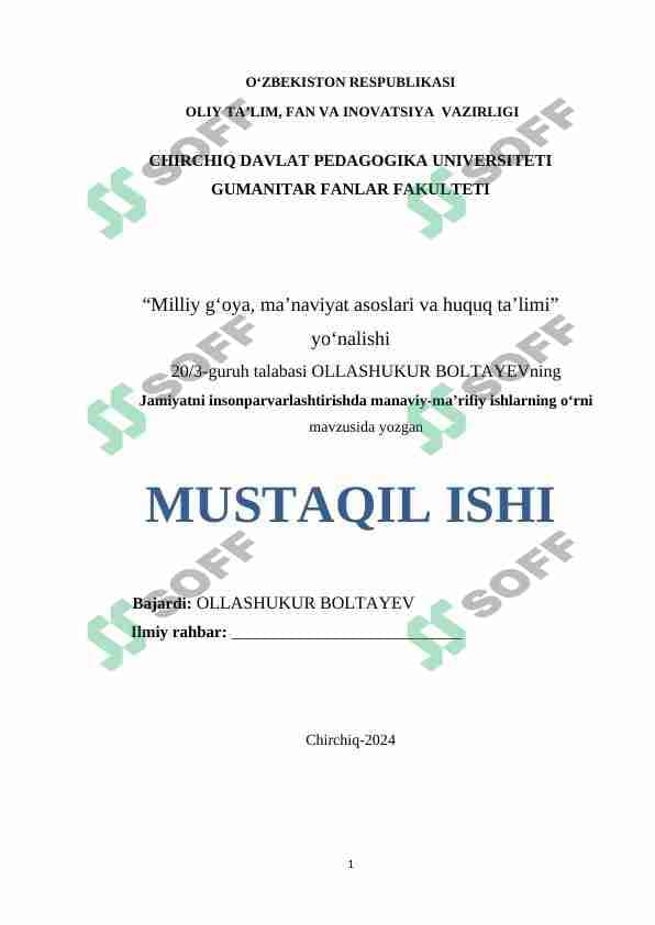 Jamiyat rivojlanishida ma'naviy-ma'rifiy ishlarning oʻrni