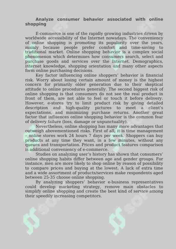 Essay "consumer behavior associated with online shopping"