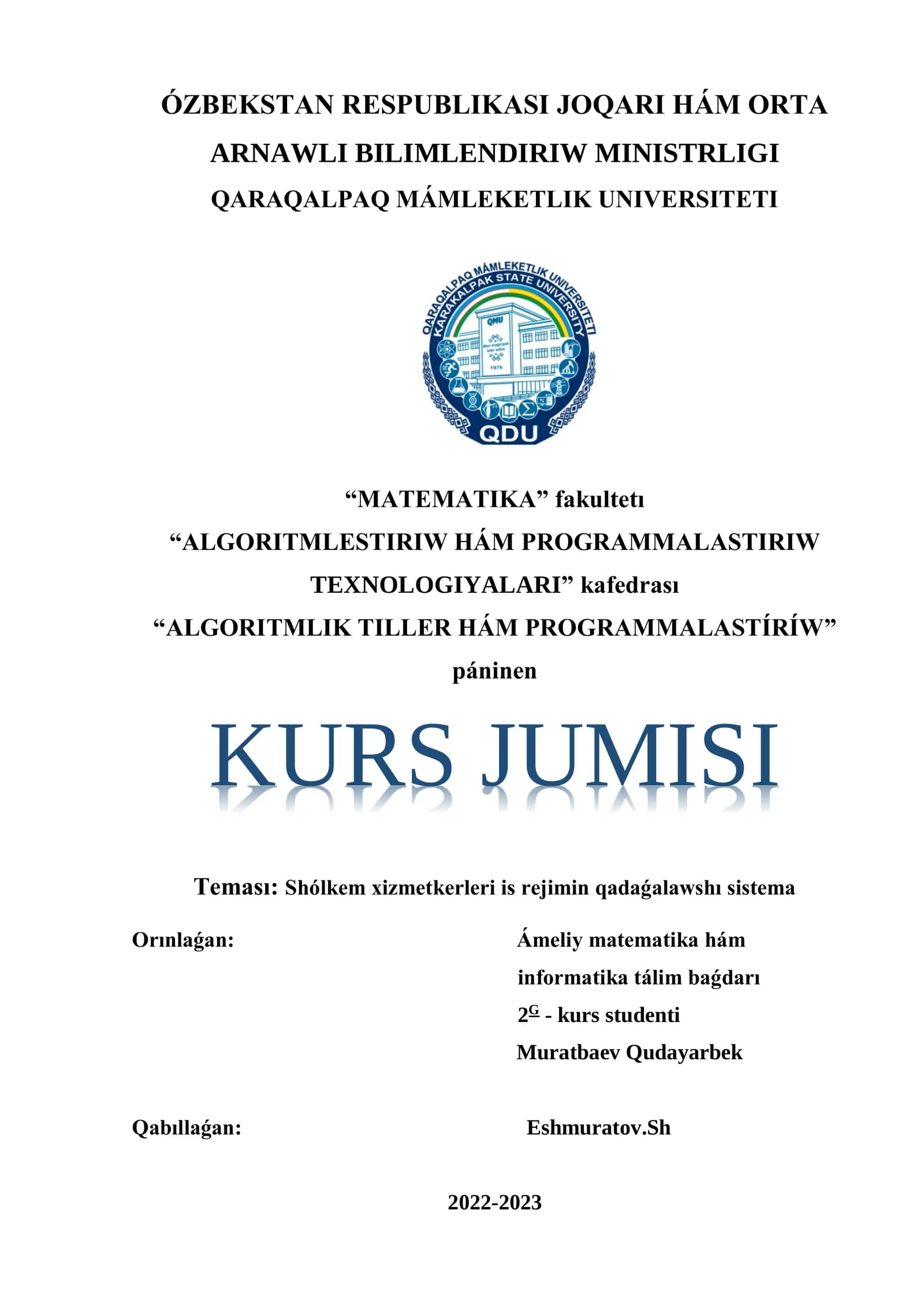 ALGORITMLIK TILLER HÁM PROGRAMMALASTÍRÍW
