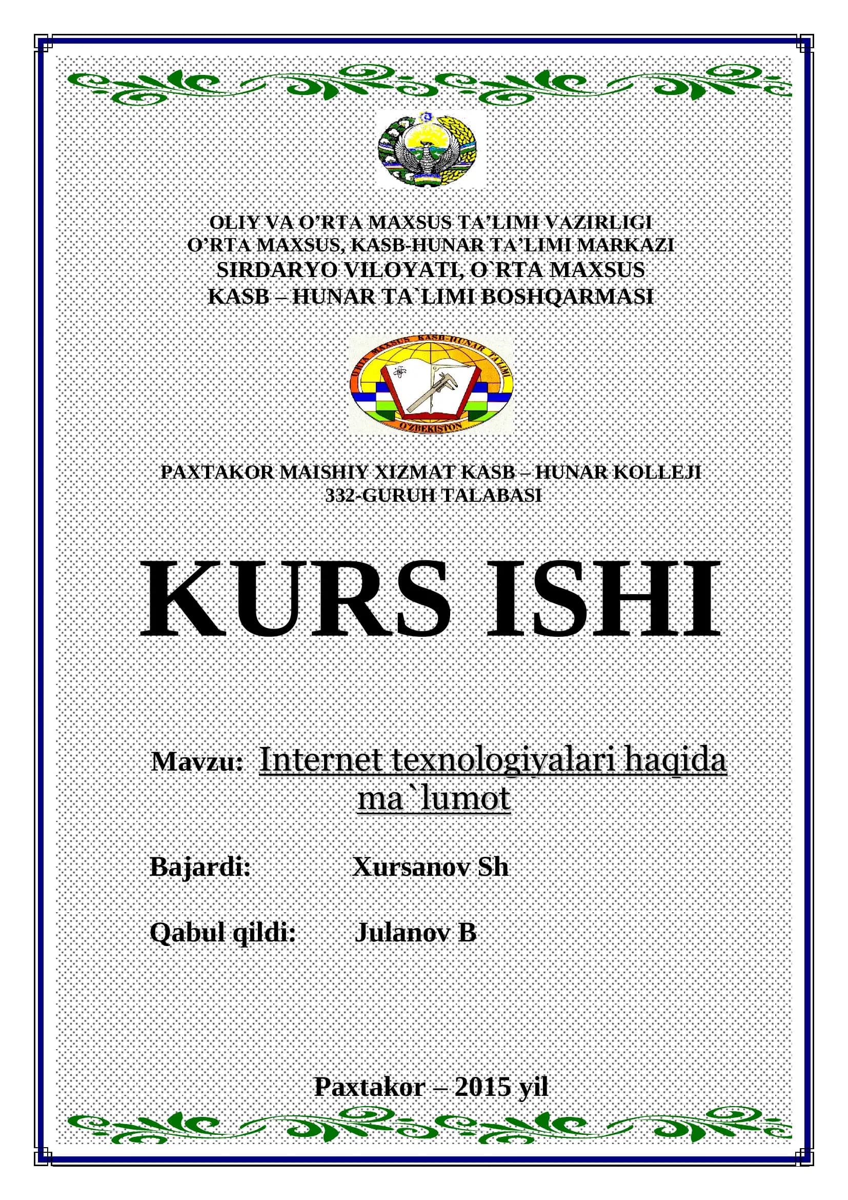 Internet texnologiyalari haqida ma`lumot