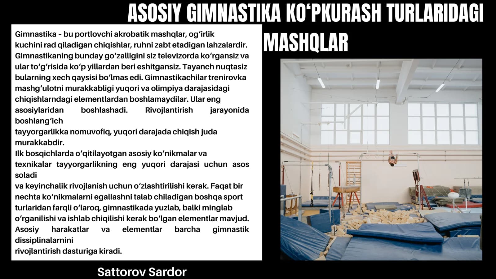 ASOSIY GIMNASTIKA KO‘PKURASH TURLARIDAGI MASHQLAR