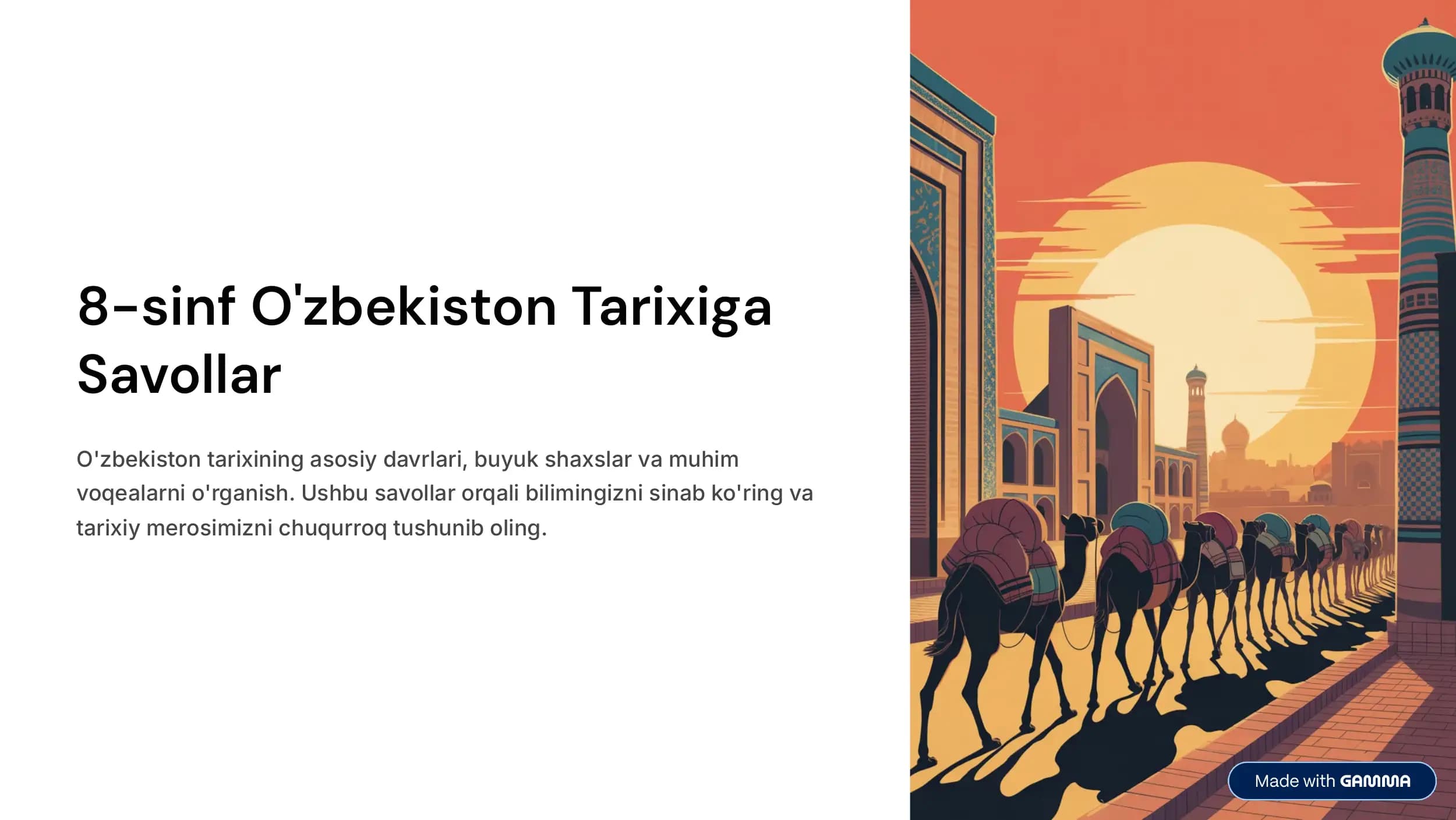O'zbekiston Tarixiga Savollar