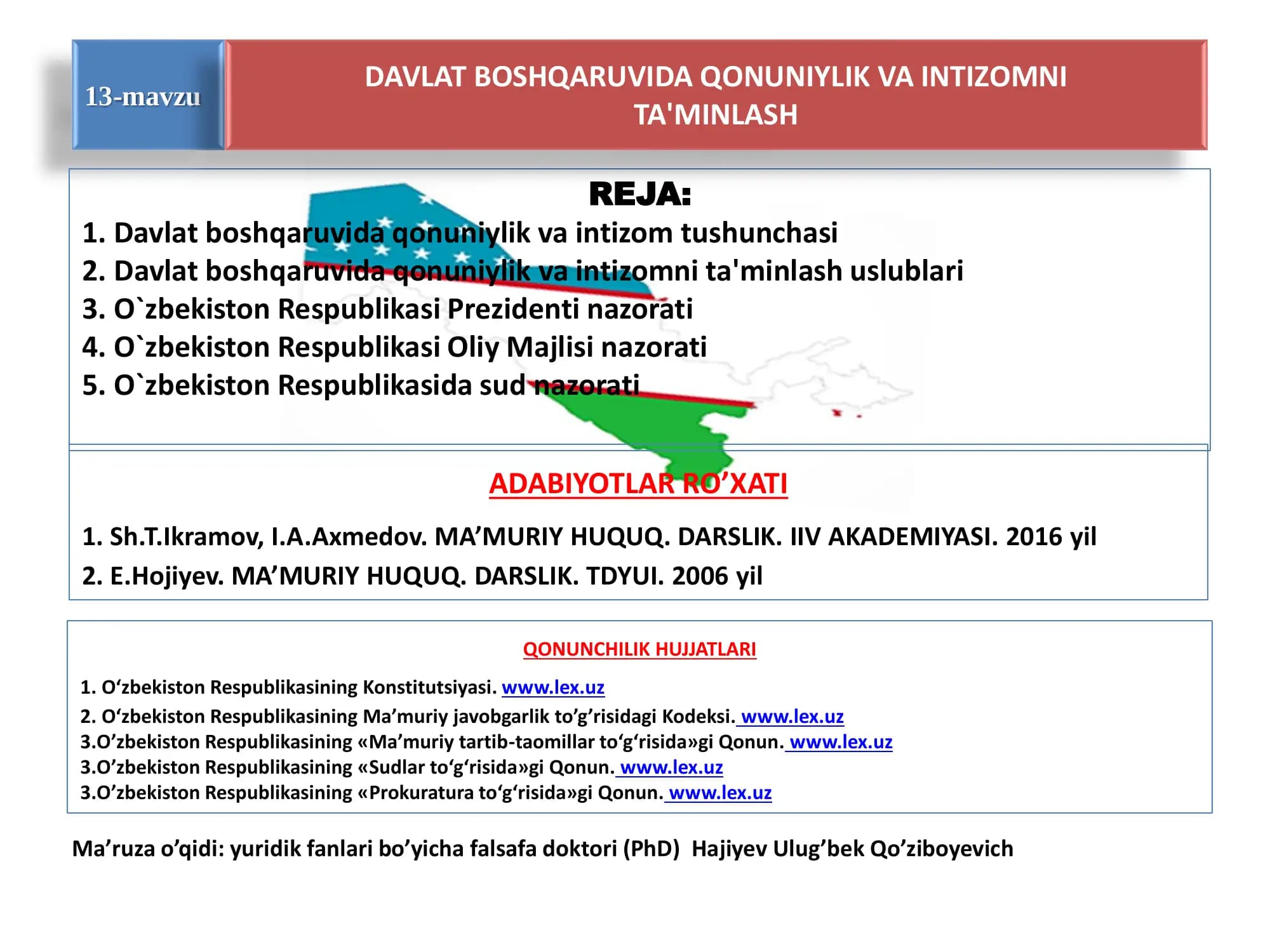 Davlat boshqaruvida qonuniylik va intizomni ta'minlash