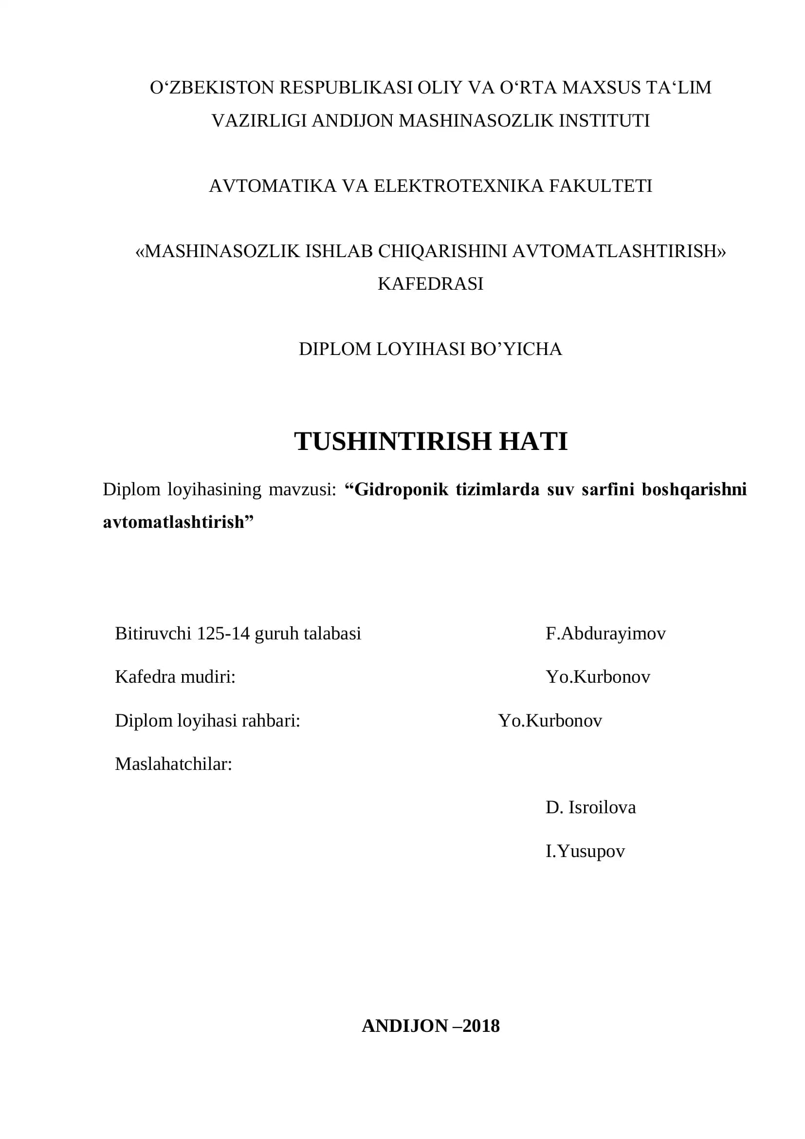 Gidroponik tizimlarda suv sarfini boshqarishni avtomatlashtirish