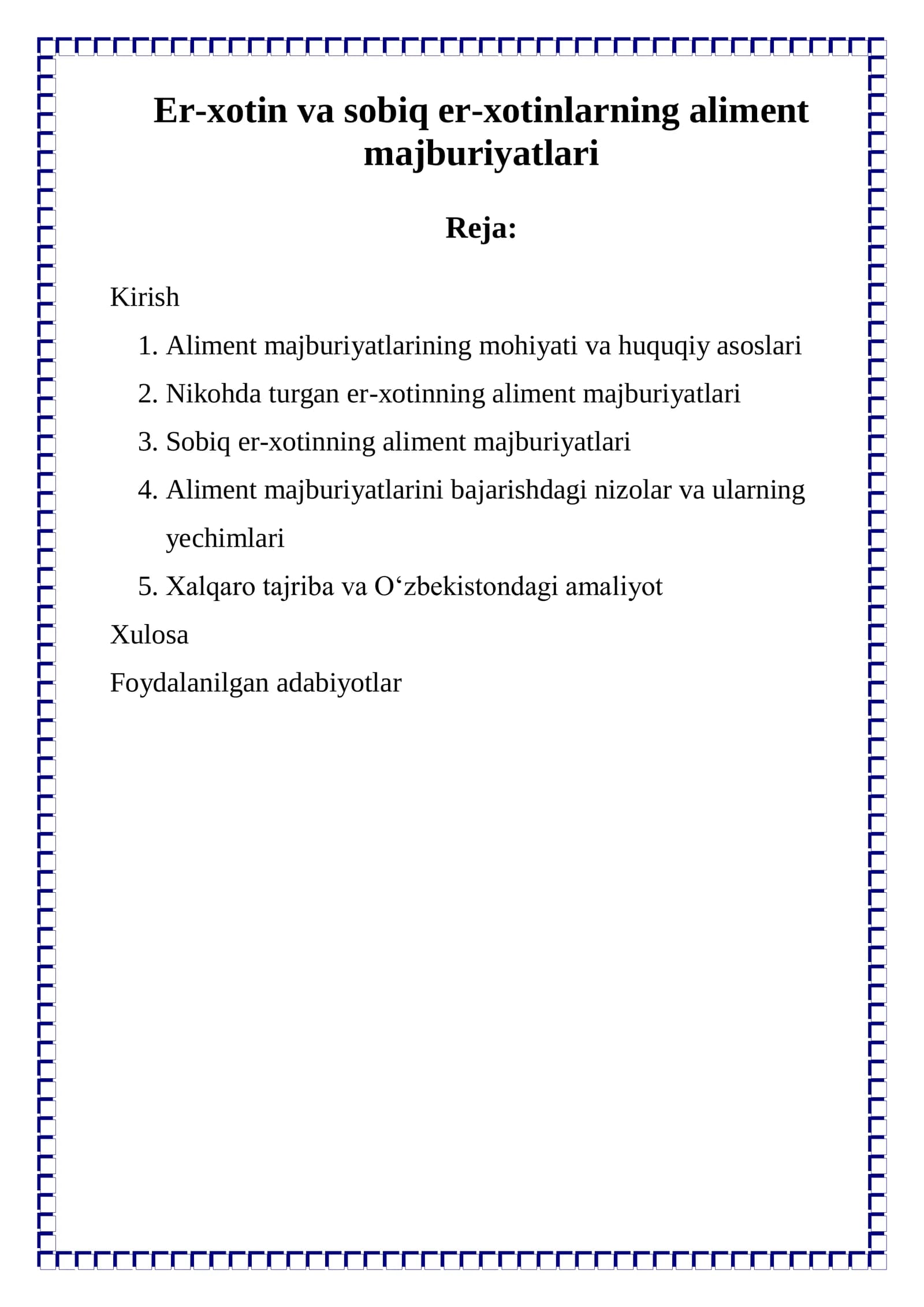 Aliment majburiyatlarining mohiyati va huquqiy asoslari