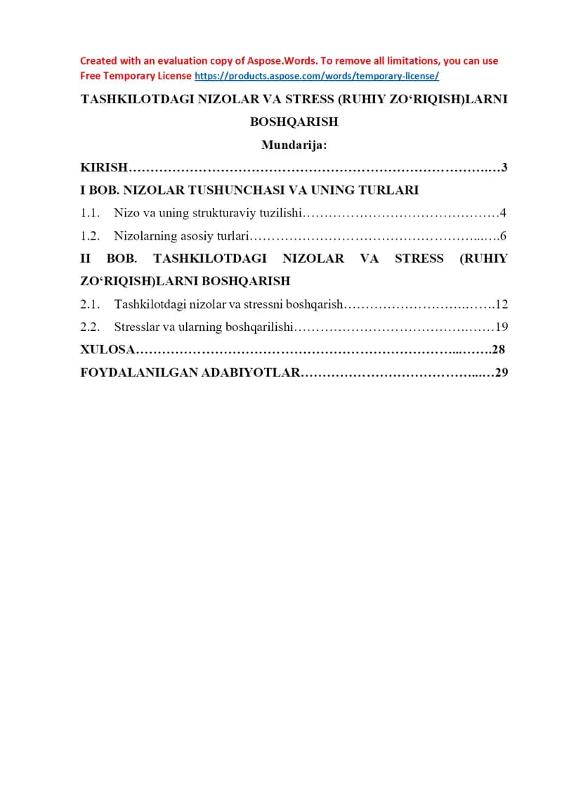 Tashkilotdagi nizolar va stress (ruhiy zo‘riqish)larni boshqarish