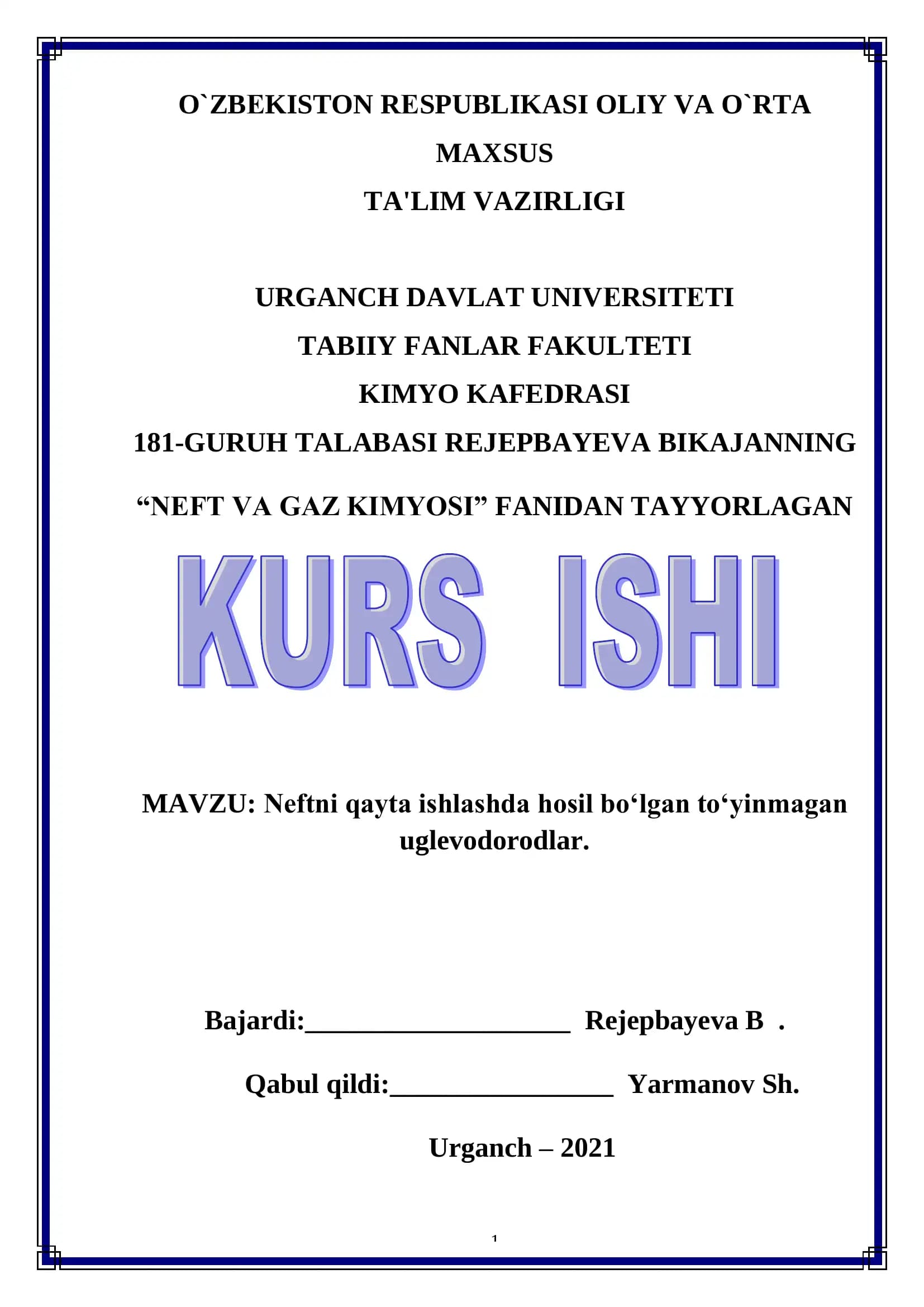 Neftni qayta ishlashda hosil bo„lgan to„yinmagan uglevodlar