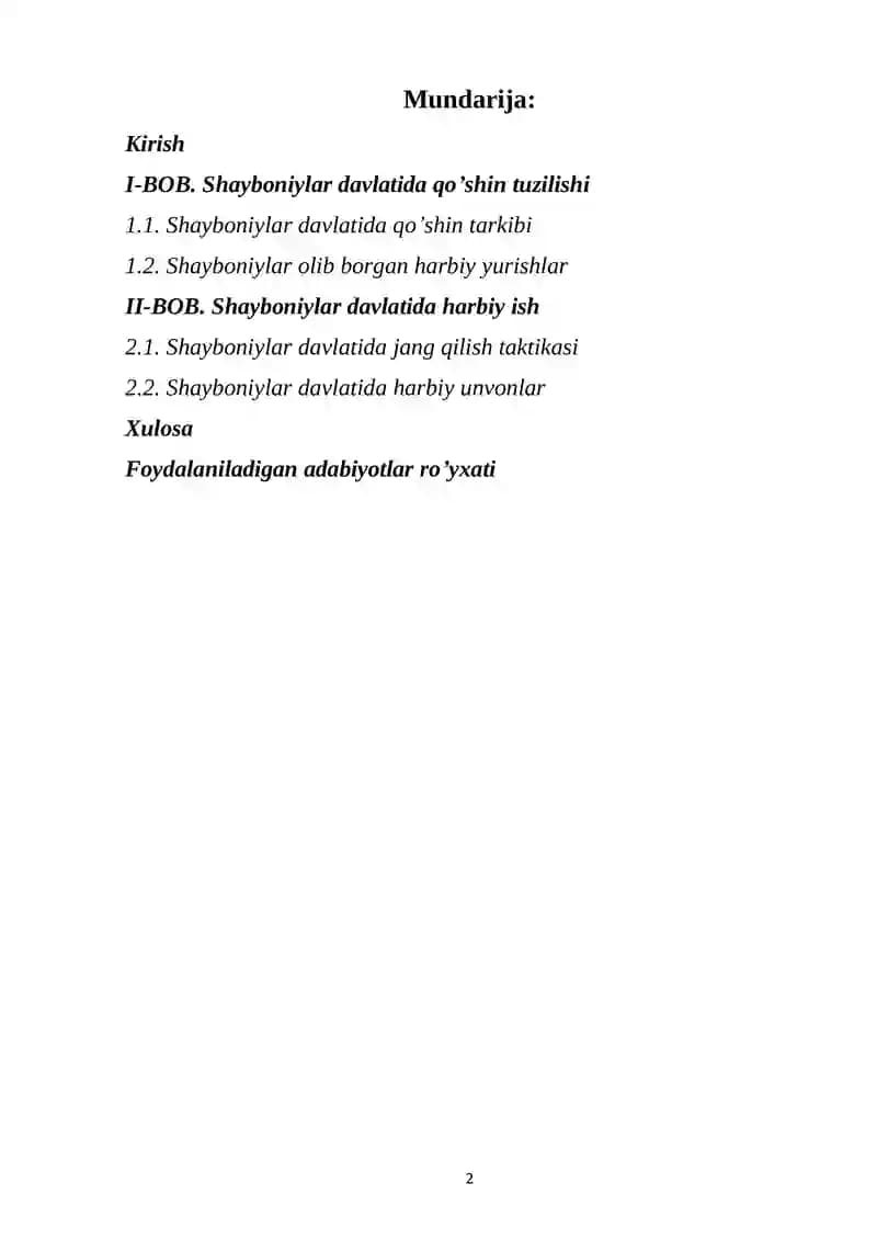 Shayboniylar davlatida qo’shin tuzilishi