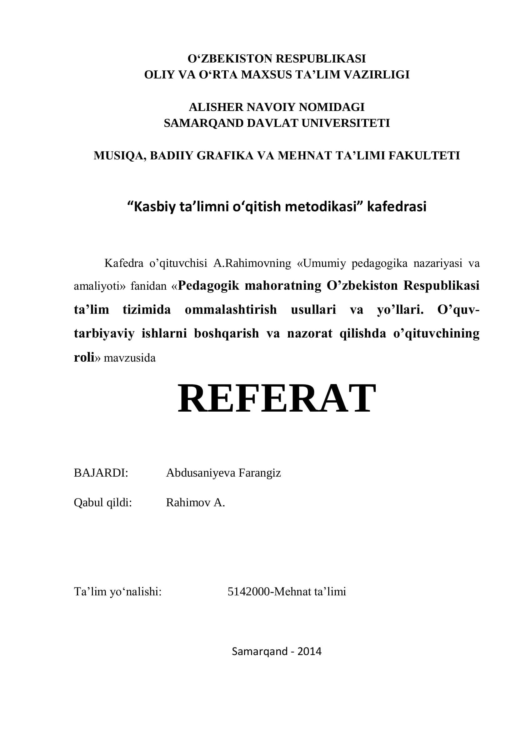 Pedagogik mahoratning o'qitish metodikasi