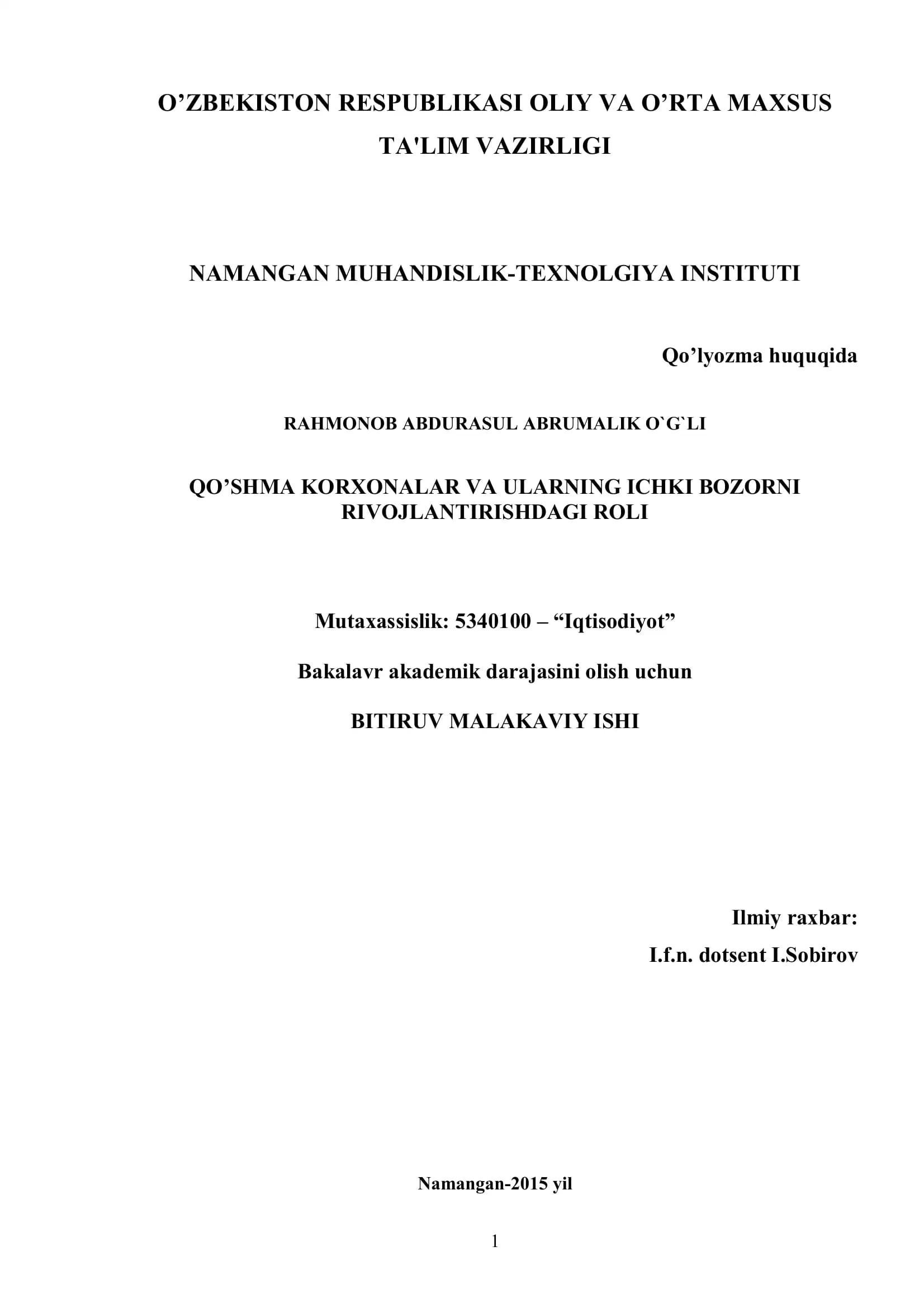 Qo’shma Korxonalarni Rivojlantirishdagi Roli