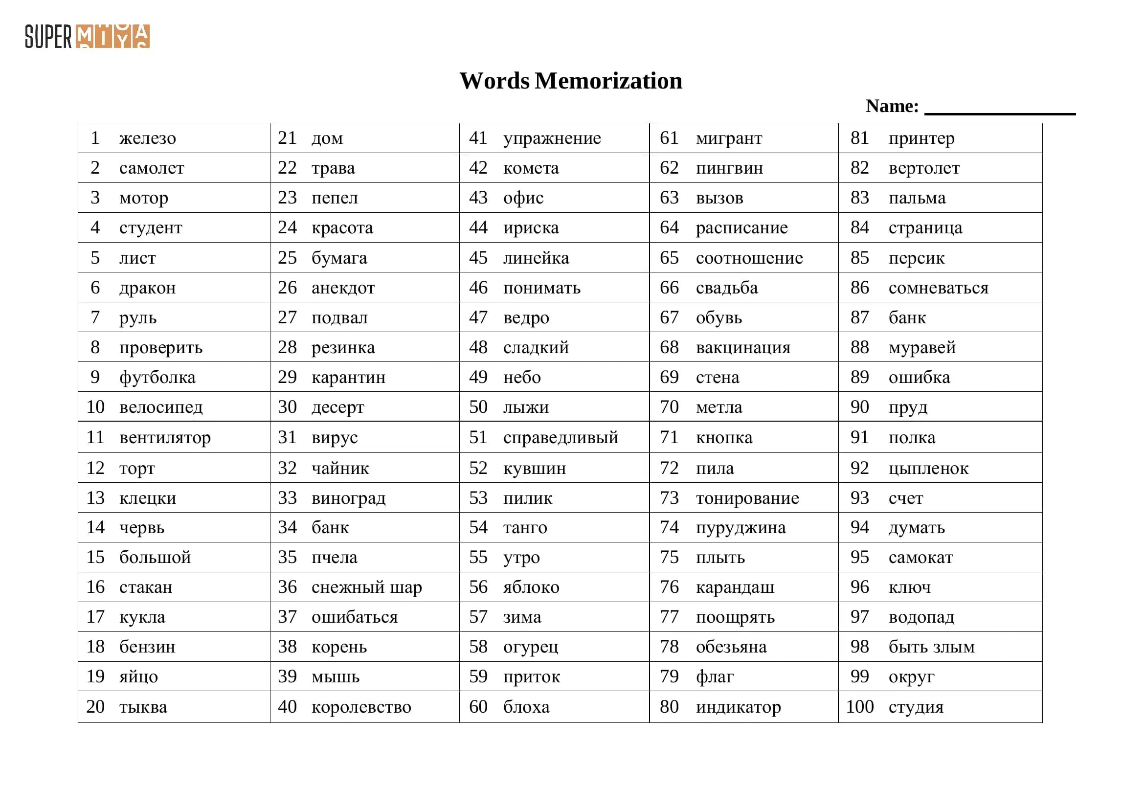 5 daqiqalik so'zlar (ruscha) / Words Memorization