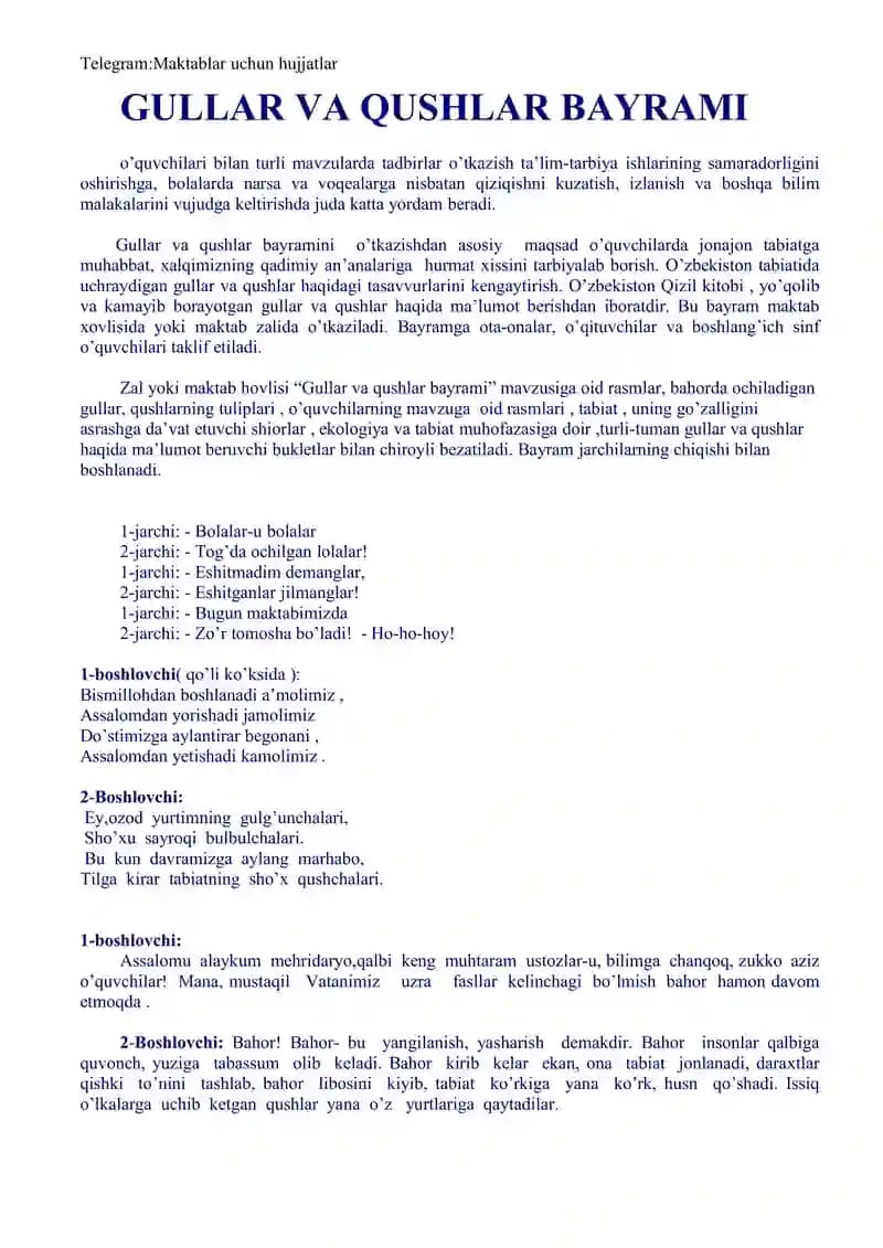 GULLAR VA QUSHLAR BAYRAMI