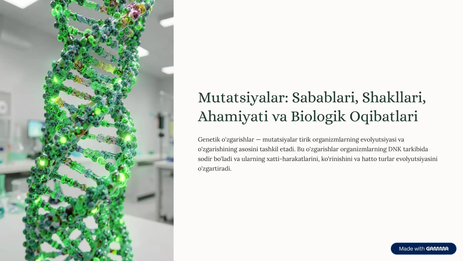 Mutatsiyalar: Sabablari, Shakllari, Ahamiyati va Biologik Oqibatlari