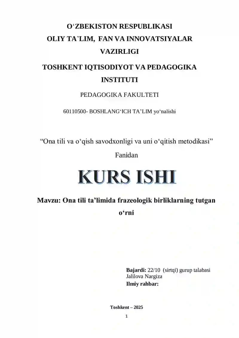Ona tili ta’limida frazeologik birliklarning tutgan oʻrni