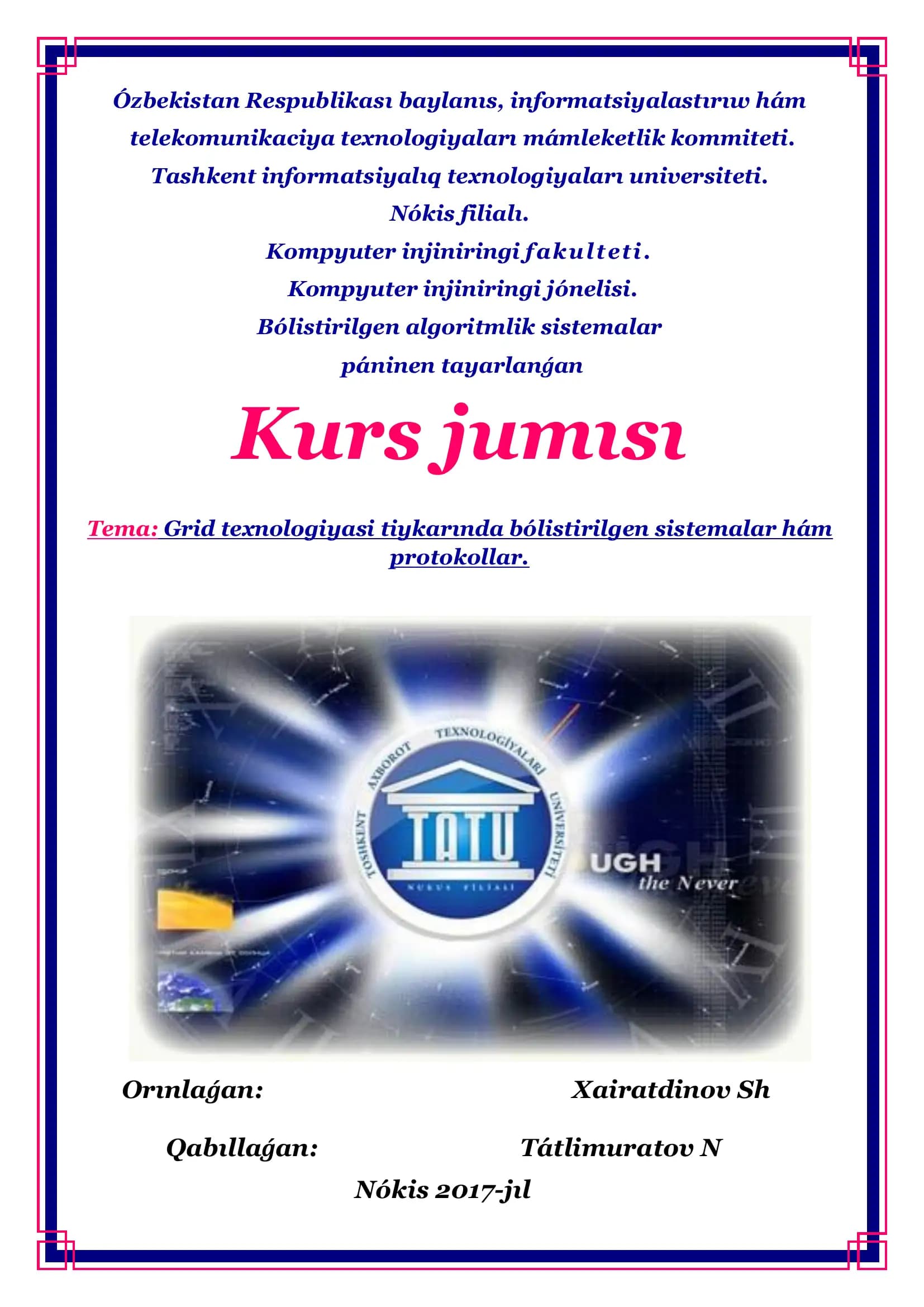 Bólistirilgen algoritmlik sistemalar Kurs jumısı