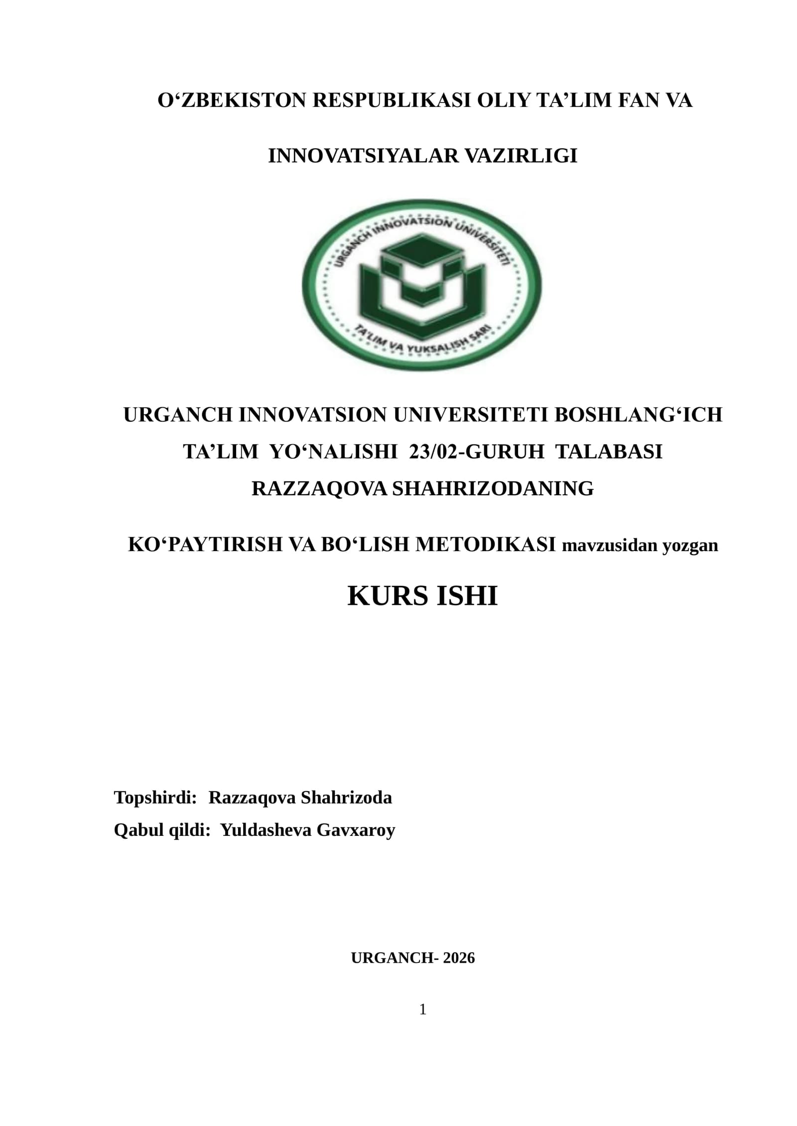 KO‘PAYTIRISH VA BO‘LISH METODIKASI