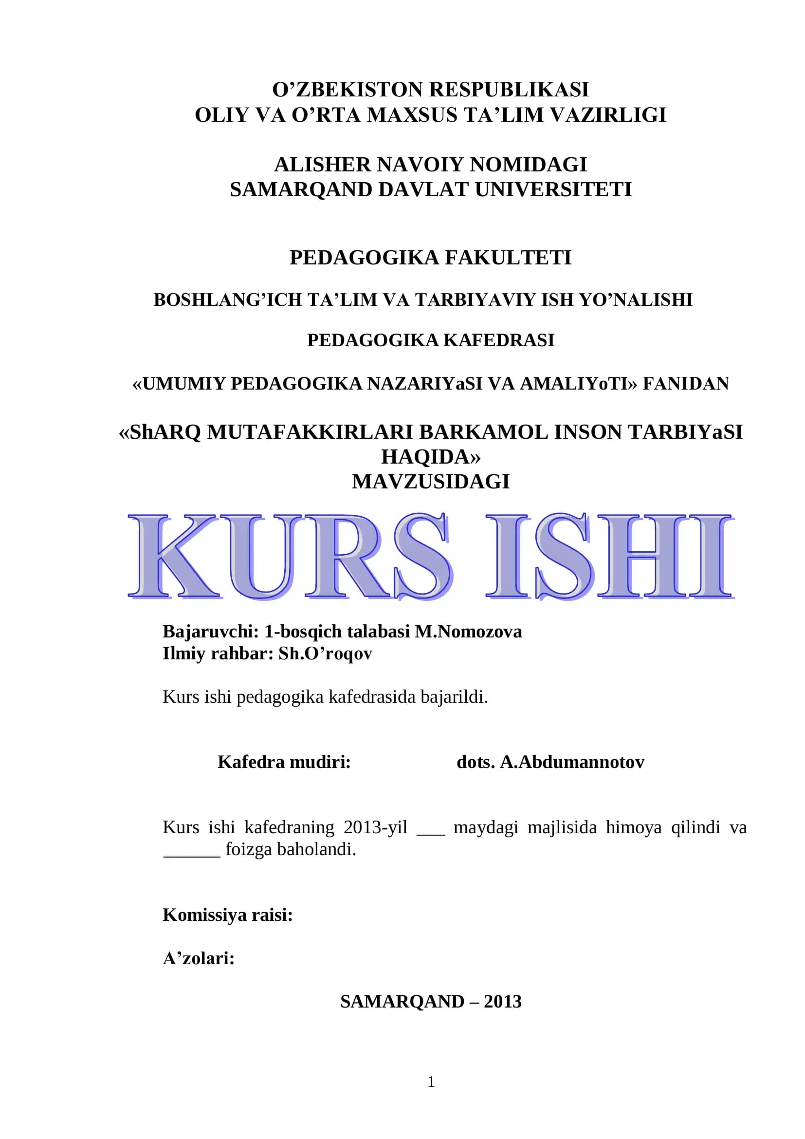 ShARQ MUTAFAKKIRLARI BARKAMOL INSON TARBIYaSI HAQIDA