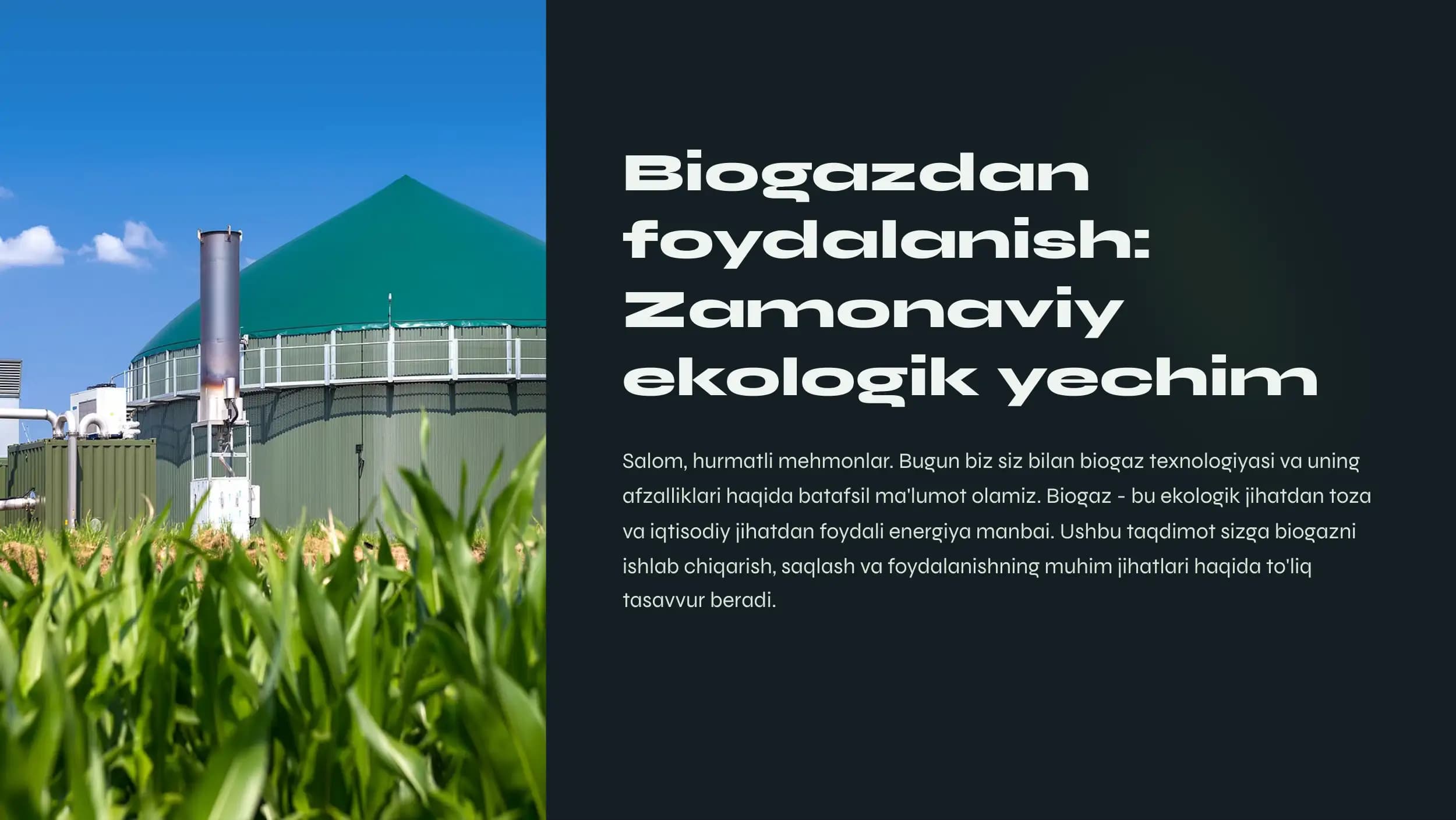 Biogazdan  foydalanish  Zamonaviy  ekologik yechim