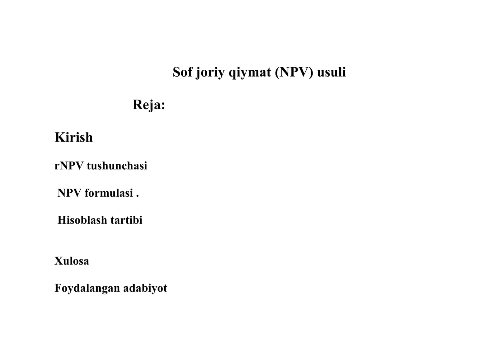 Sof joriy qiymat (NPV) usuli