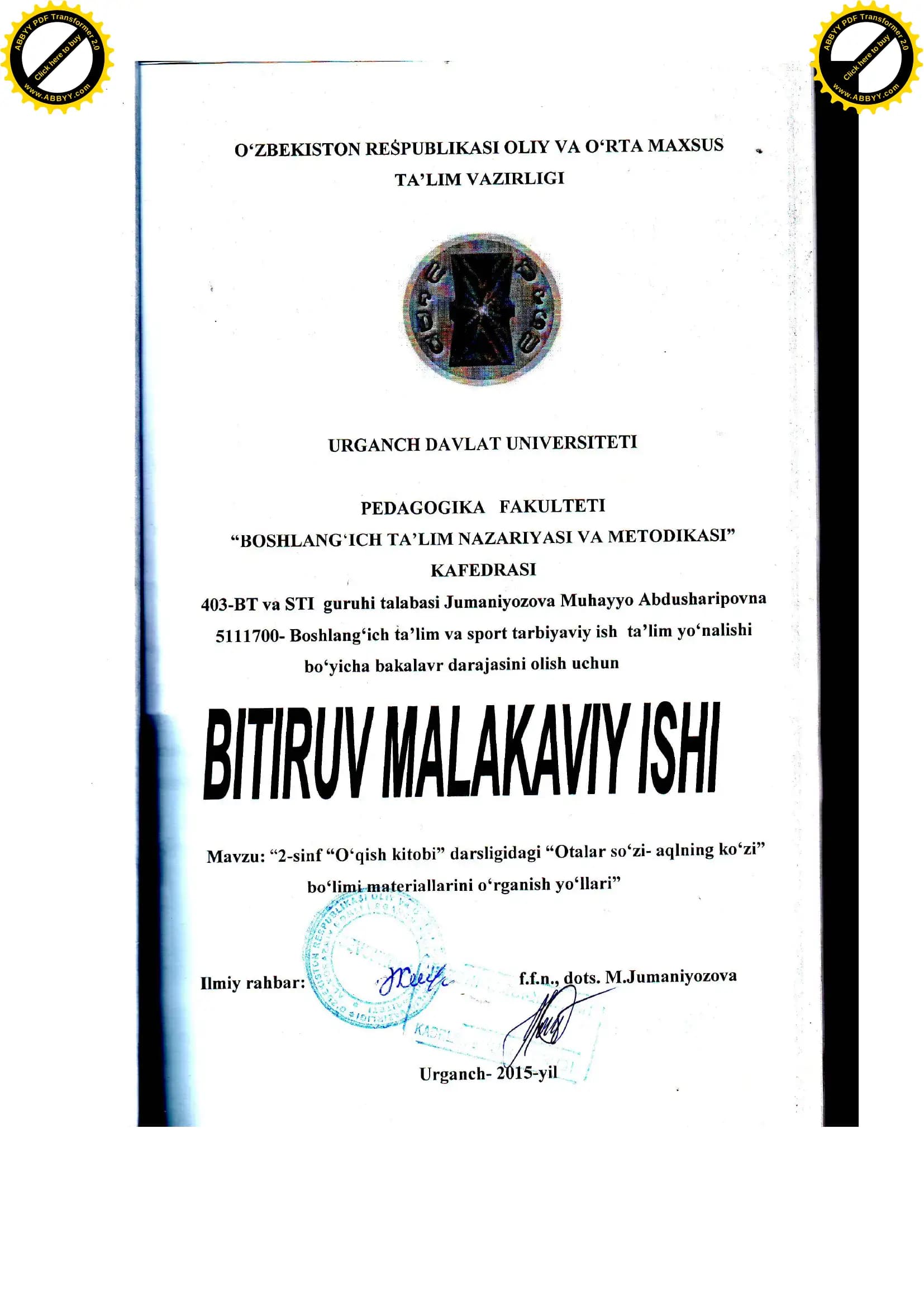 2-sinf "O'qish va nutq o'stirish" dasturi