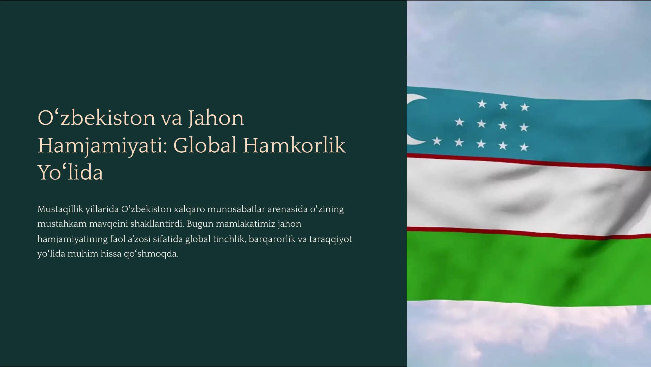 O»zbekiston va Jahon Hamjamiyati: Global Hamkorlik Yo»lida