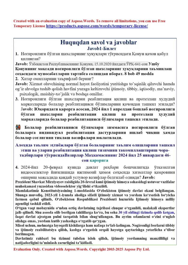 Savol javoblar huquqdan argos savollar