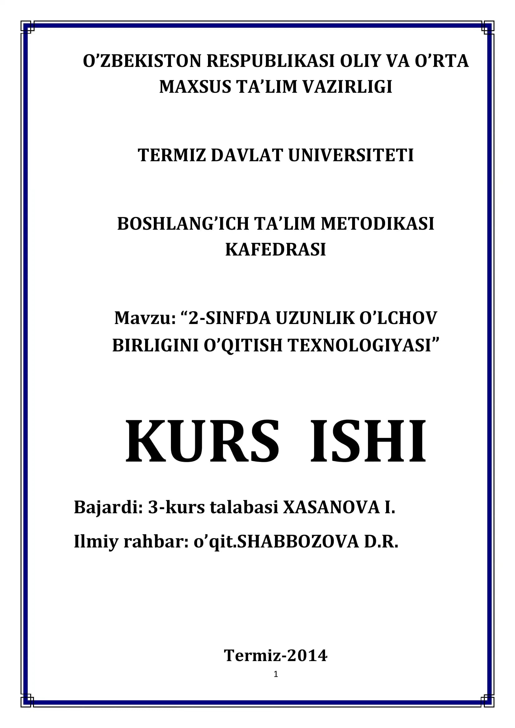 "2-SINFDA UZUNLIK O’LCHOV BIRLIGINI O’QITISH TEXNOLOGIYASI"