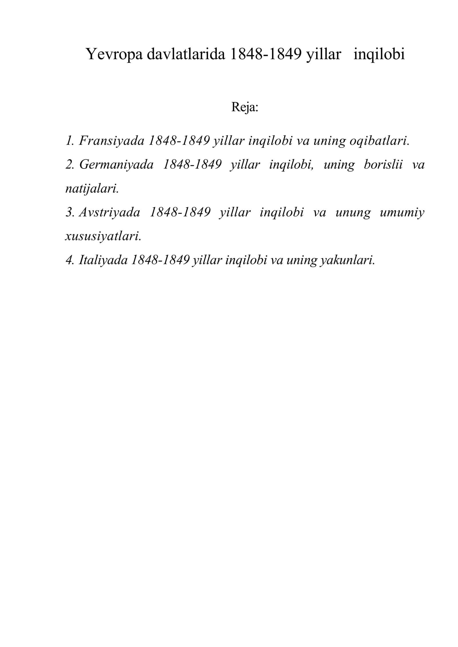 Yevropa davlatlarida 1848-1849 yillar inqilobi