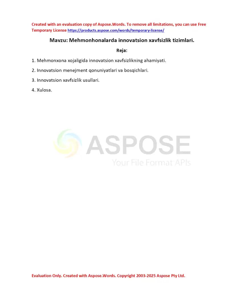 Mehmonxonalarda innovatsion xavfsizlik tizimlari