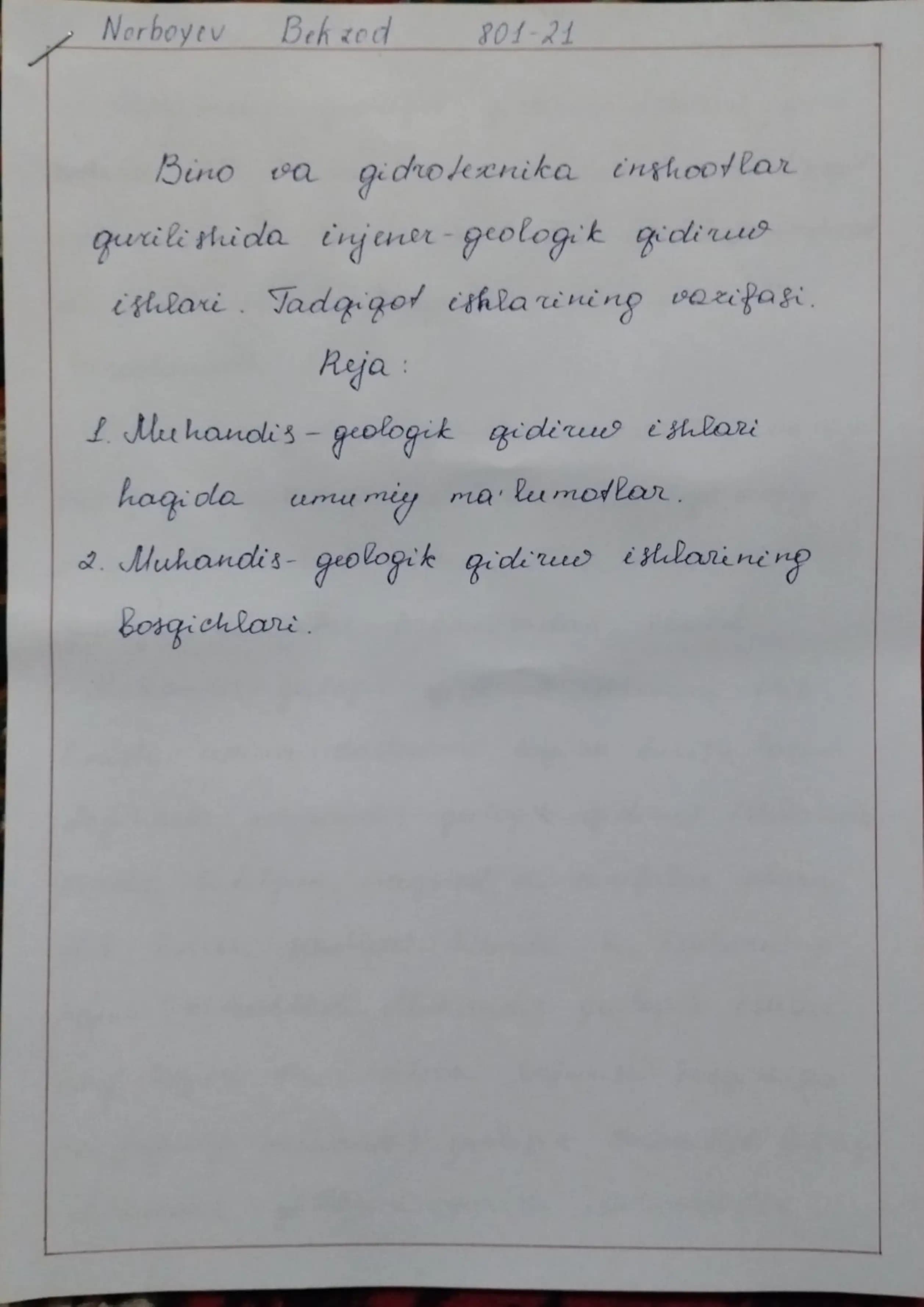 Bino va gidrotexnika inshootlari qurilishida injener-geologik qidiruv ishlari