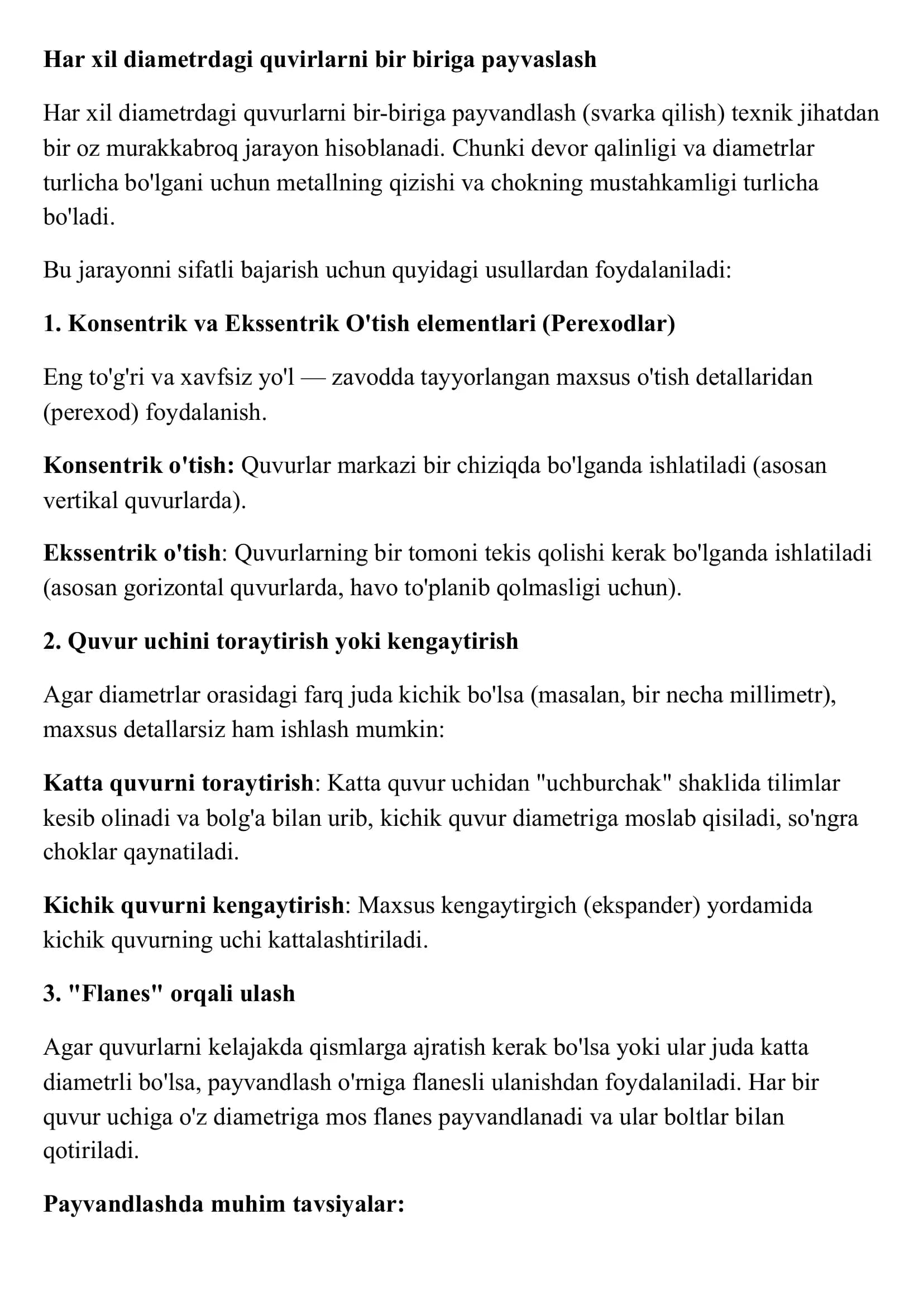 Quvurlar payvandlash