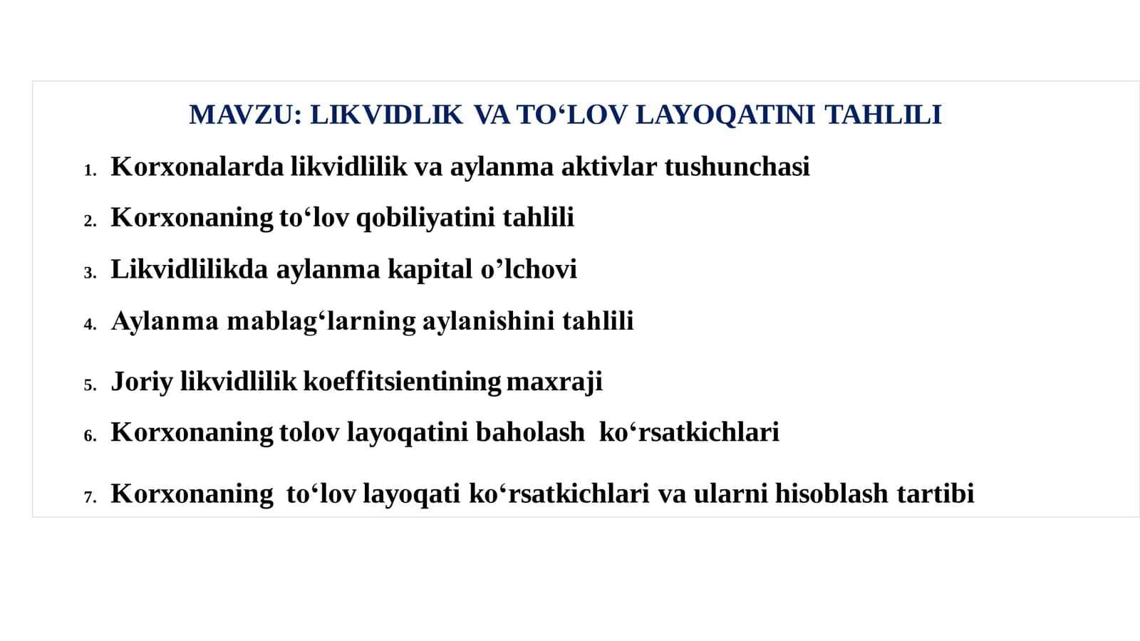 LIKVIDLIK VA TО'LOV LAYОQATINI TAHLILI