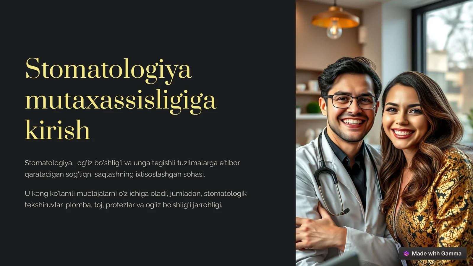 "Stomatologiya mutaxassisligiga kirish" prezintatsiya
