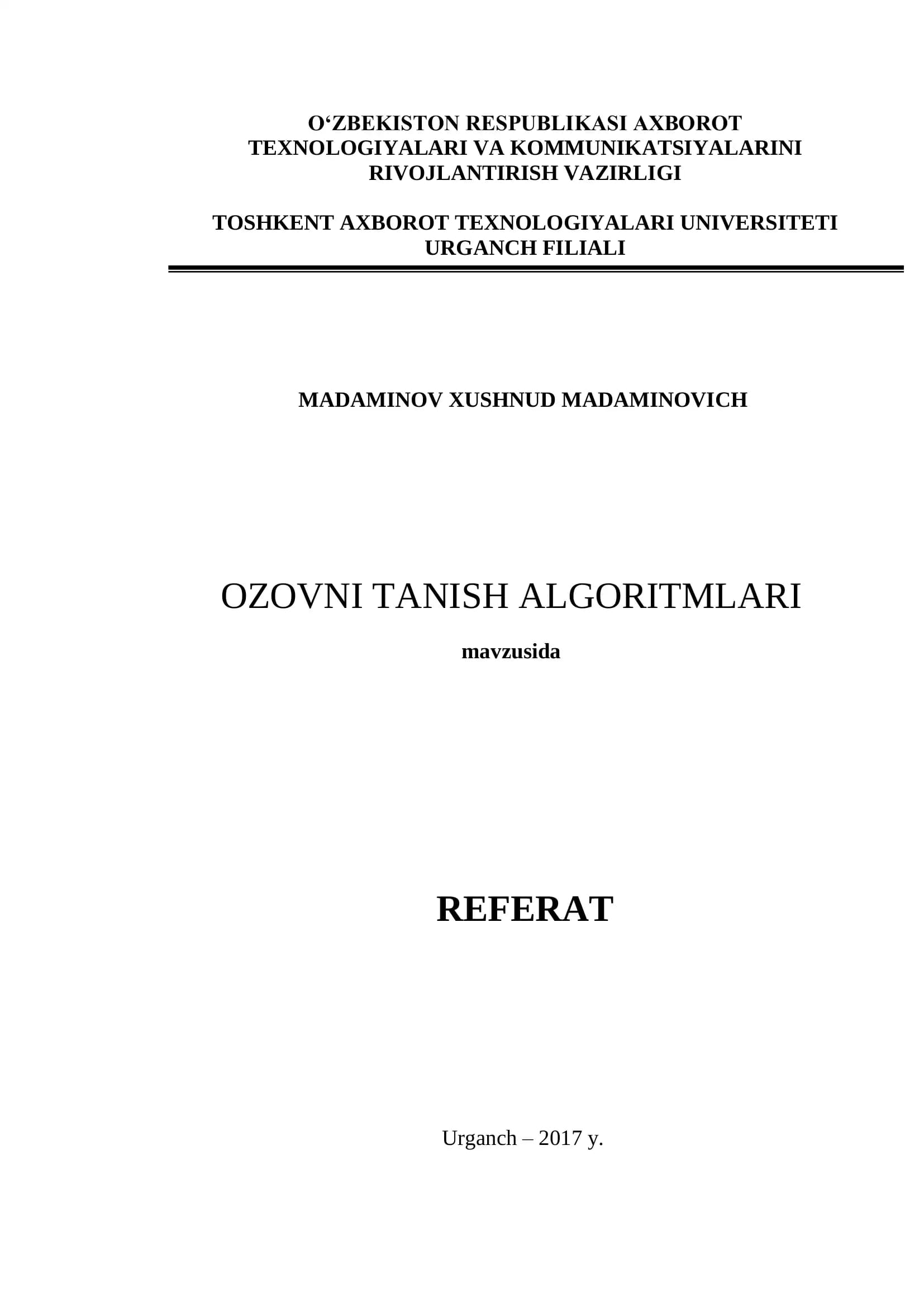 Ozovni tanish algoritmari