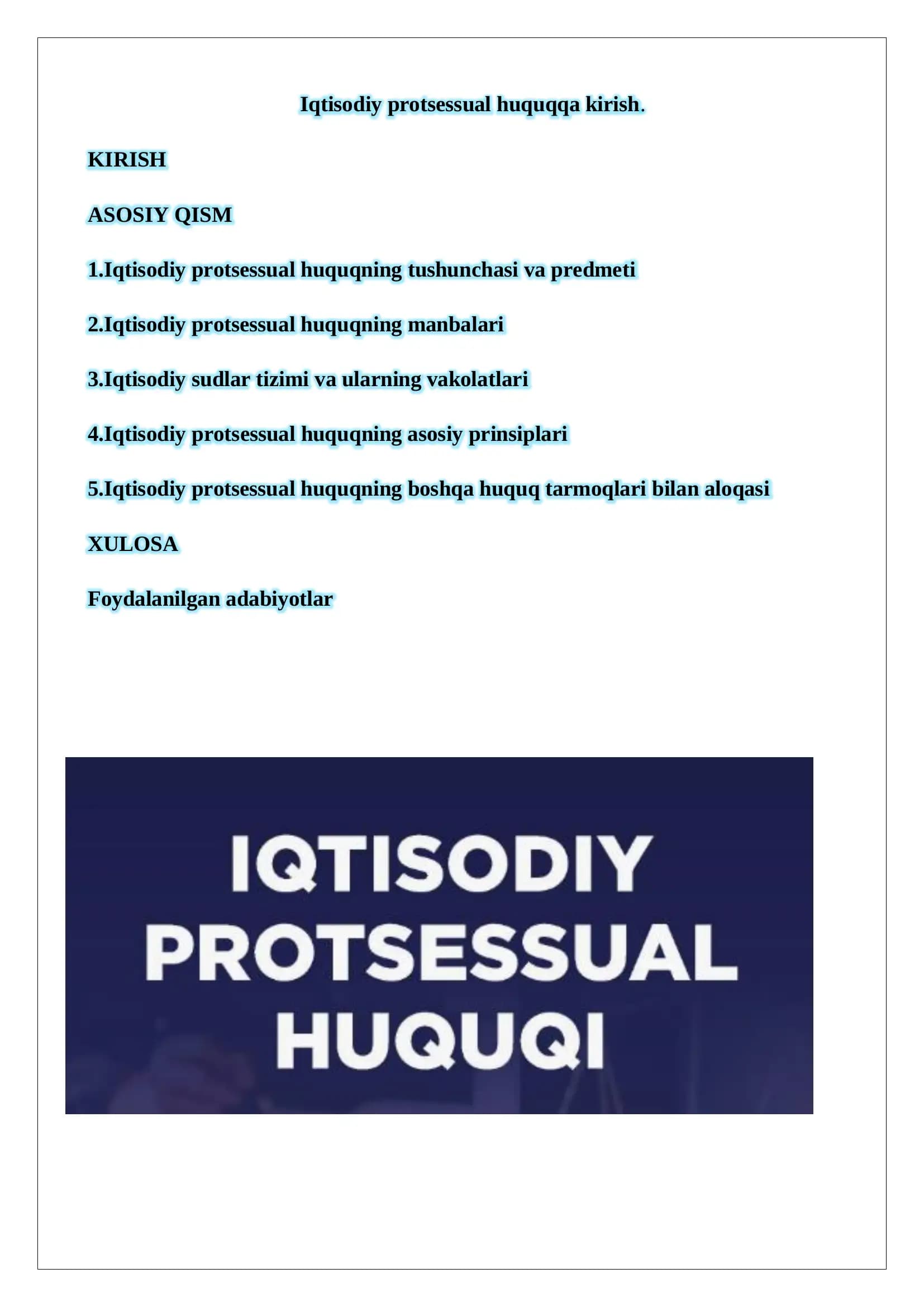 Iqtisodiy protsessual huquqqa kirish