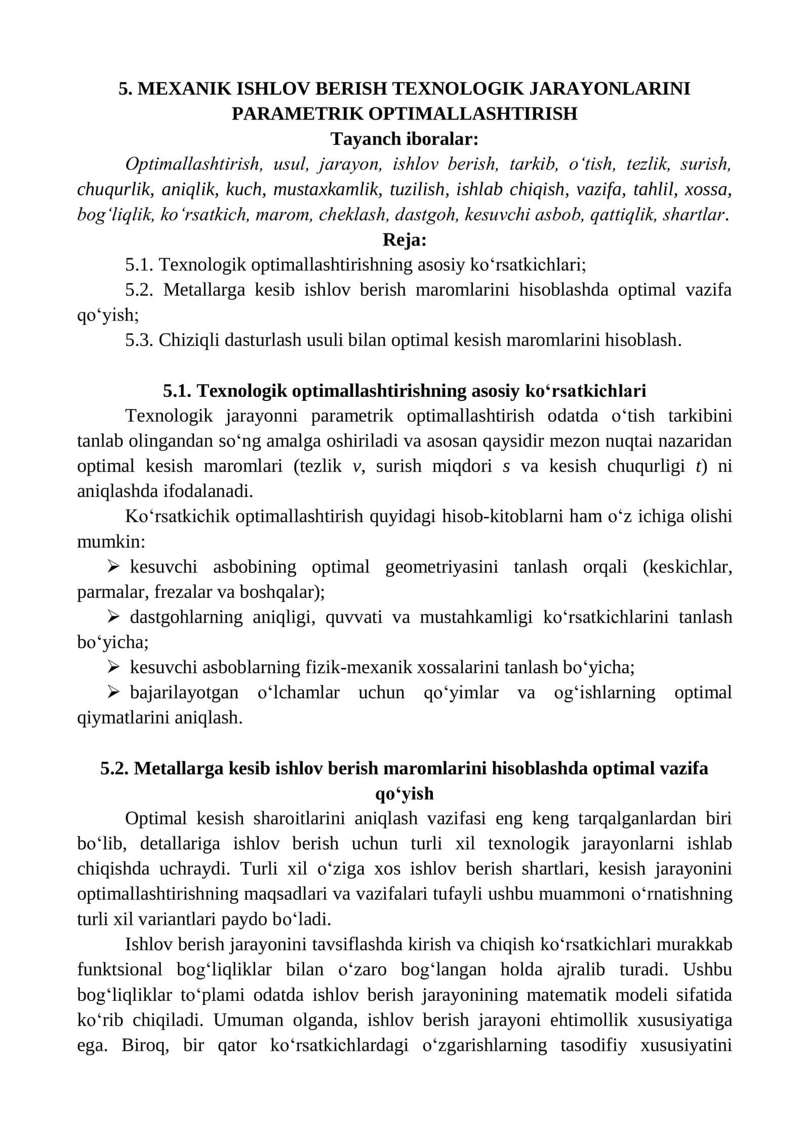 MEXANIK ISHLOV BERISH TEXNOLOGIK JARAYONLARINI