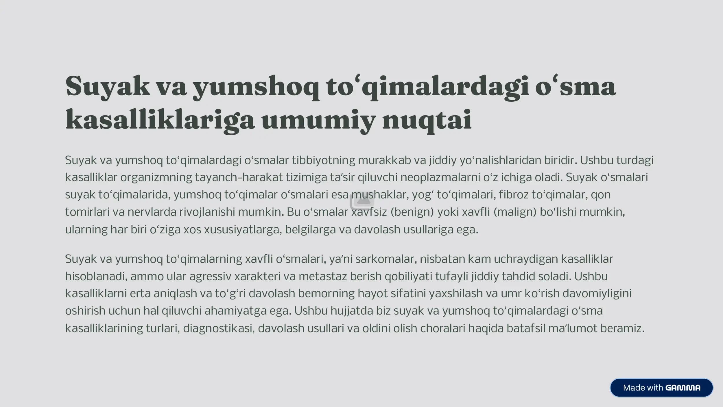 Suyak va yumshoq to»qi malardagi o»smalar