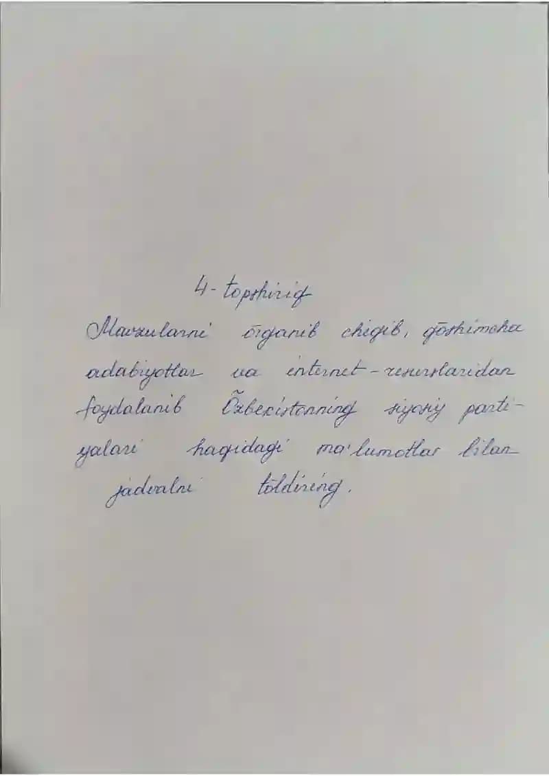 O'zbekistonning siyosiy partiyalari - Mustaqil ish (qo'l yozma)
