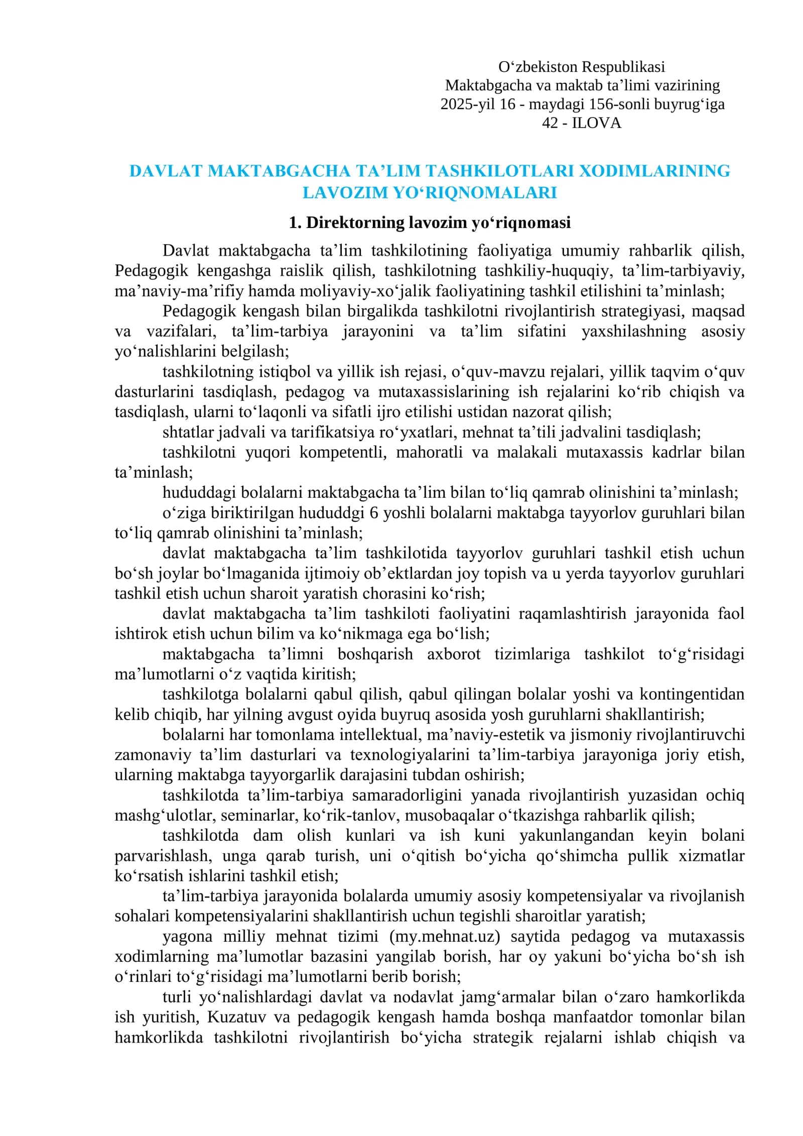DMTT Direktor lavozim yoʻriqnomasi 2026 YIL