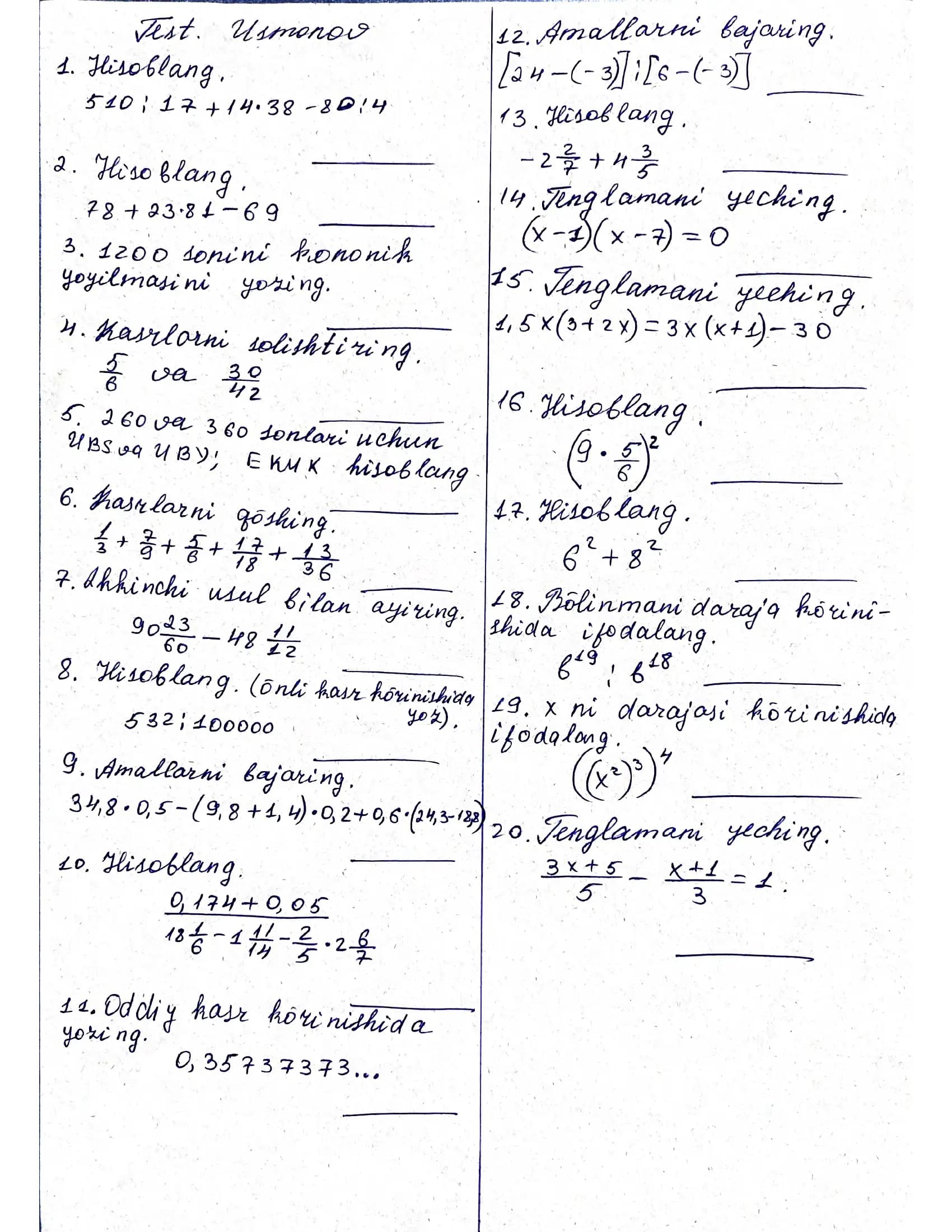 matematika test