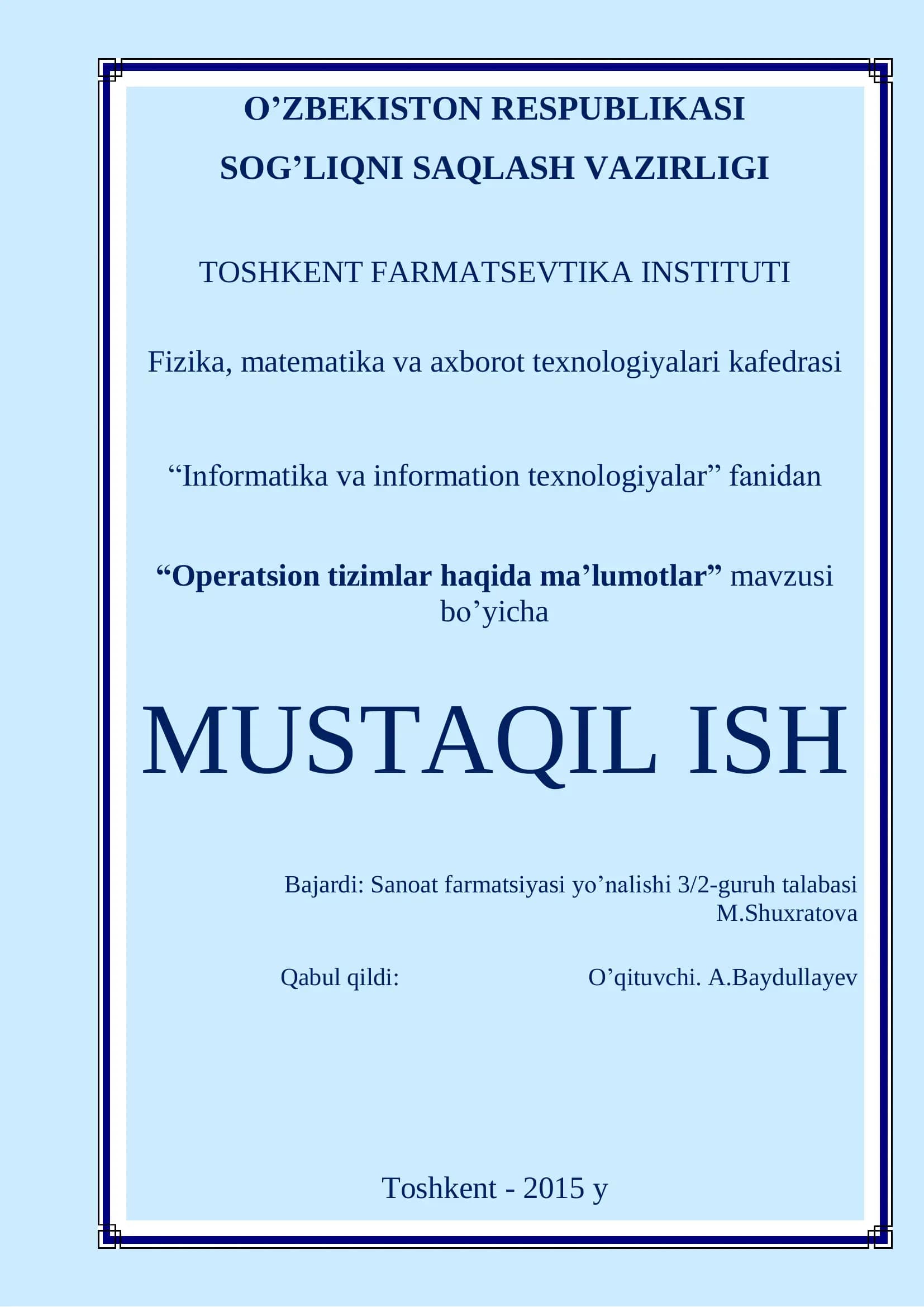 Operatsion tizimlar haqida ma’lumotlar