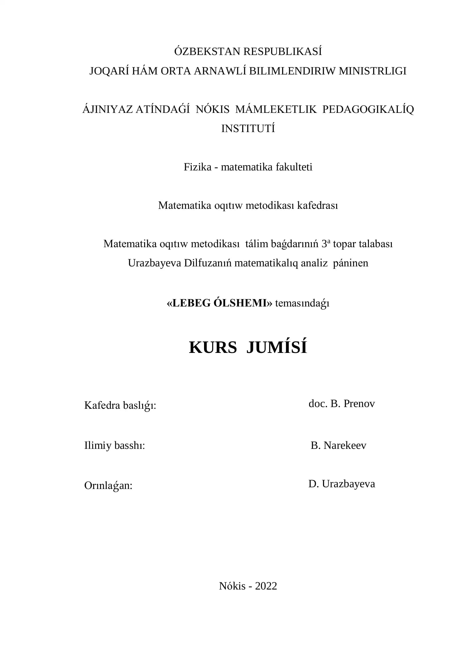 Matematika oqıtıw metodikası tálim baǵdarınıń 3a topar talabası